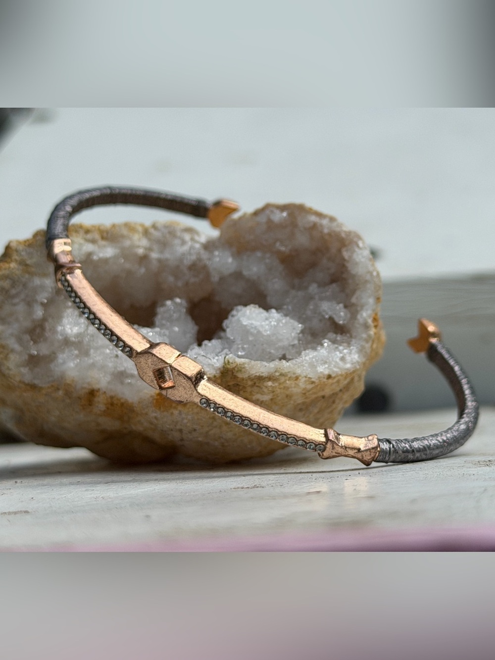 Stella & Sot Resilience Size 6 Rose Gold and Gunmetal Open Cuff Bangle Bracelet